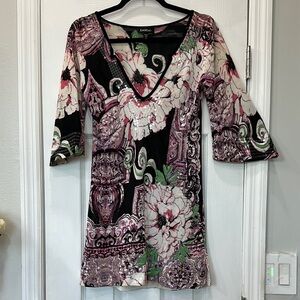 Bebe Artistic Floral V-Neck Tunic - dress